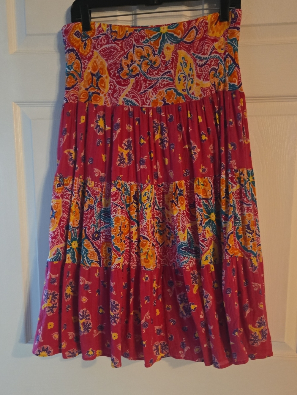 Chaps Raspberry Pink Paisley Prairie  Tiered Skirt Inner Slip Cotton 29" Length